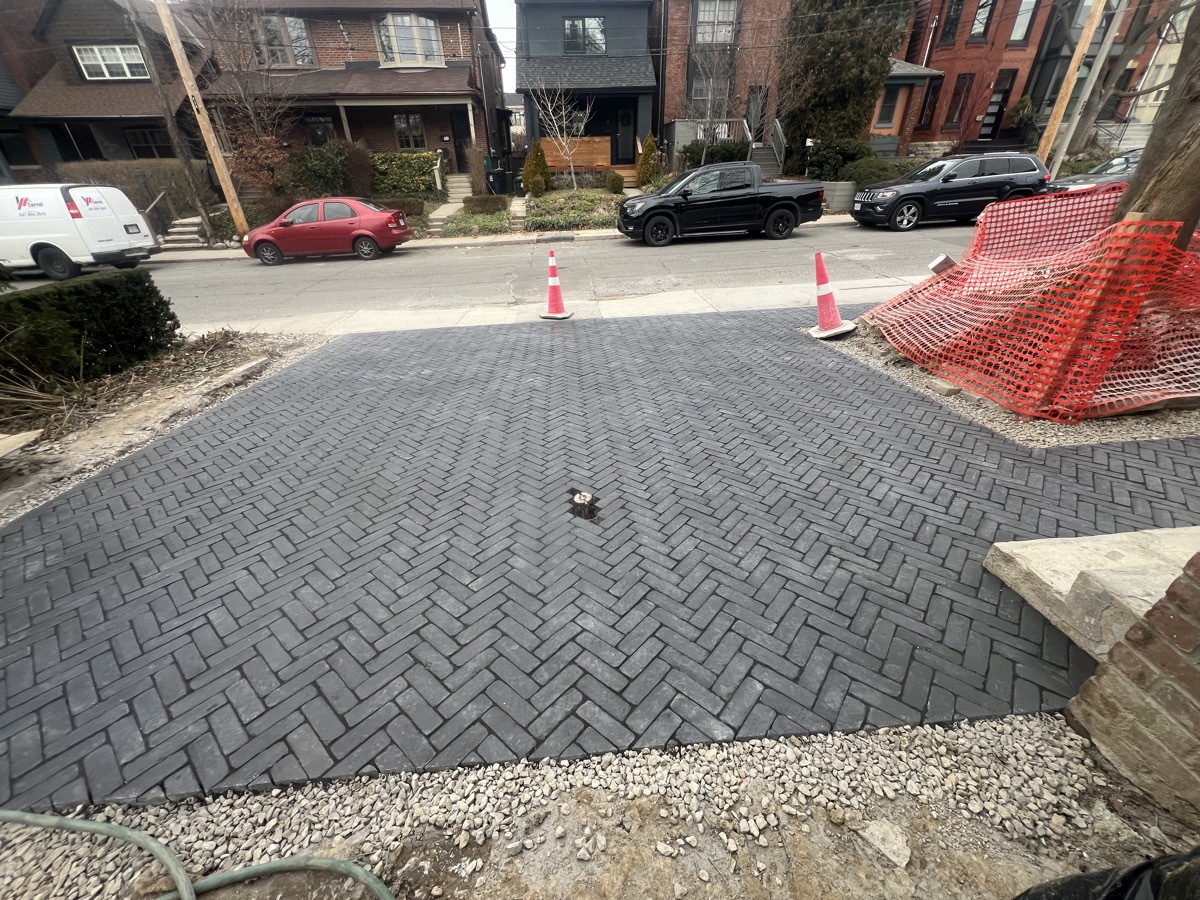 Herringbone paver driveway aerial